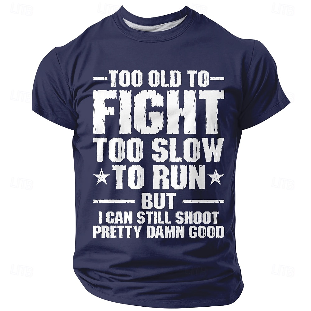 Maglietta da uomo divertente con scritta "troppo vecchio per combattere, troppo lento per correre", verde militare, ancora spara, grafica, regalo tattico per veterani, abbigliamento 2A, stampa effetto del 2026 a $21.99 –P2