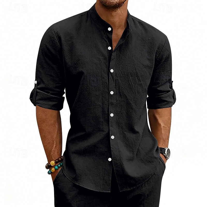 Per uomo Camicia Camicia di lino Camicia Estiva Abbigliamento da spiaggia Camicia con colletto alla coreana Camicia con Bottoni Semplice Casuale Vacanza Blu Nero Bianco Cachi Manica Lunga Colletto a del 2026 a $25.99 –P7