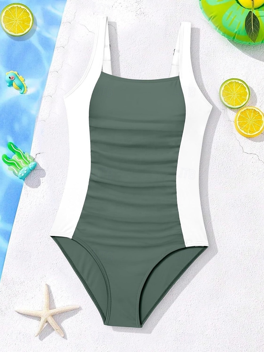 Kids Girls' Swimsuit Outdoor Beach Color Block Vacation Fashion Patchwork Bathing Suits 4 years+ Summer Blue Black 2026 - $18.99 –P8
