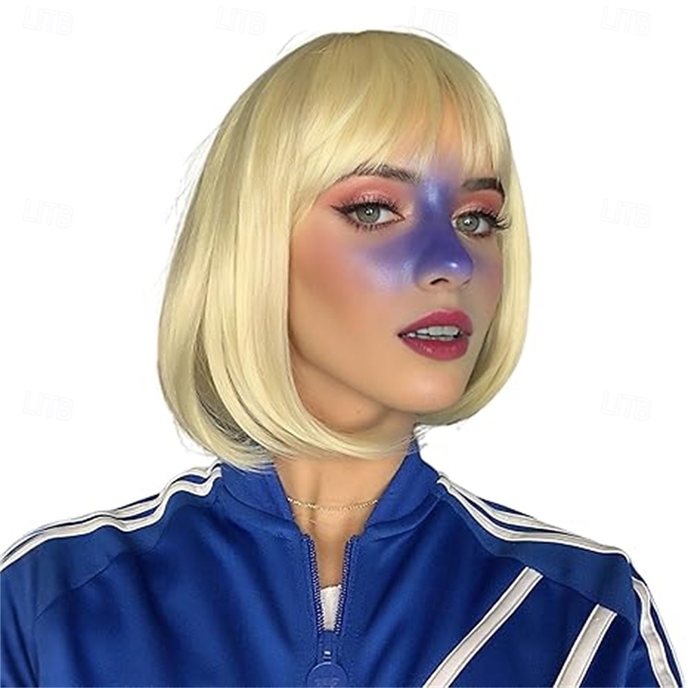 pomarańczowa peruka typu bob, prosta, 12 cali, krótkie włosy, peruka cosplay dla kobiet na imprezę kostiumową 2026 - $32.99 –P7
