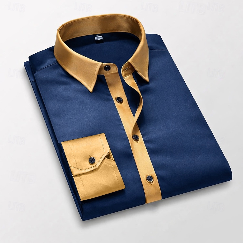 Homens Camisa Social Blusa de cetim Saia camisa de botão Camisa de formatura Côr Sólida Casamento Formal Preto Branco Vinho Azul Marinha Manga Longa Aberto para a Lateral Todas as Estações Roupa de 2026 por $26.99 –P1