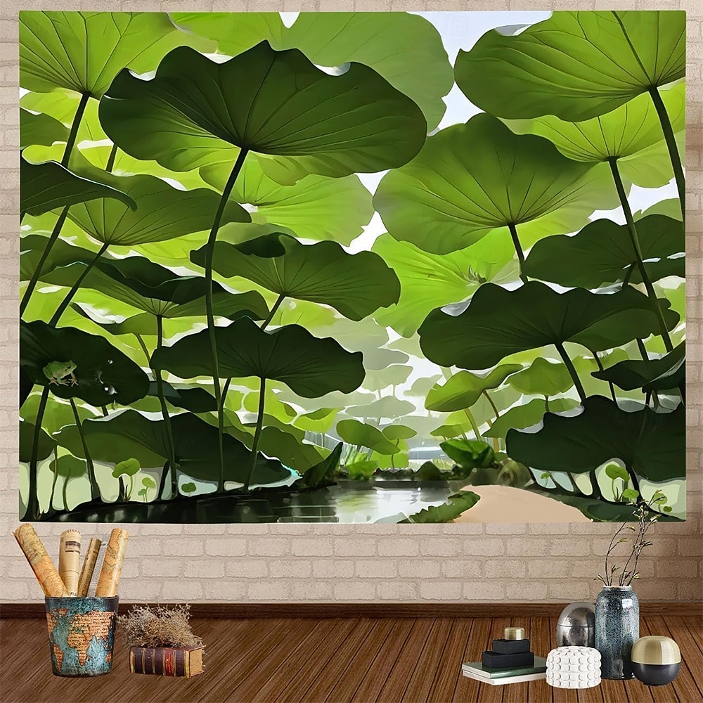 jättiläislootuksen lehdet zen luonto maisema seinävaate pienellä sammakolla joogastudio sisustus meditaatiohuone seinävaate koti kuntosali tausta sisä vehreys puutarhataide 2026 - $20.99 –P1