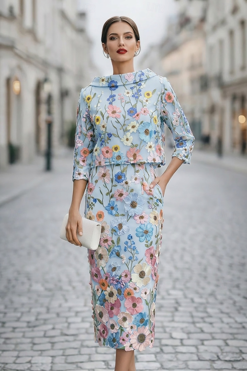 Due Pezzi Tubino Colonna Abito Lunghezza Tè Vestito da Festa Abito da Cocktail Abito da invitata a nozze Abito da cerimonia per signora Manica Lunga Scollo a Barca Elegante Vintage Formale Ospite di del 2026 a $182.99 –P3