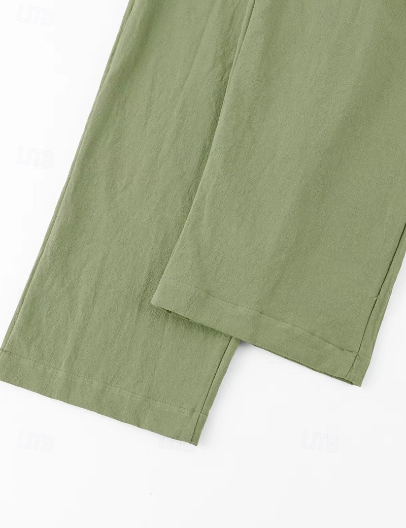 Men's Linen Pants Trousers Summer Pants Beach Pants Drawstring Elastic Waist Solid Color Comfort Breathable Full Length Daily Outdoor Beach Vacation Fashion Black White Inelastic 2026 - $22.99 –P4