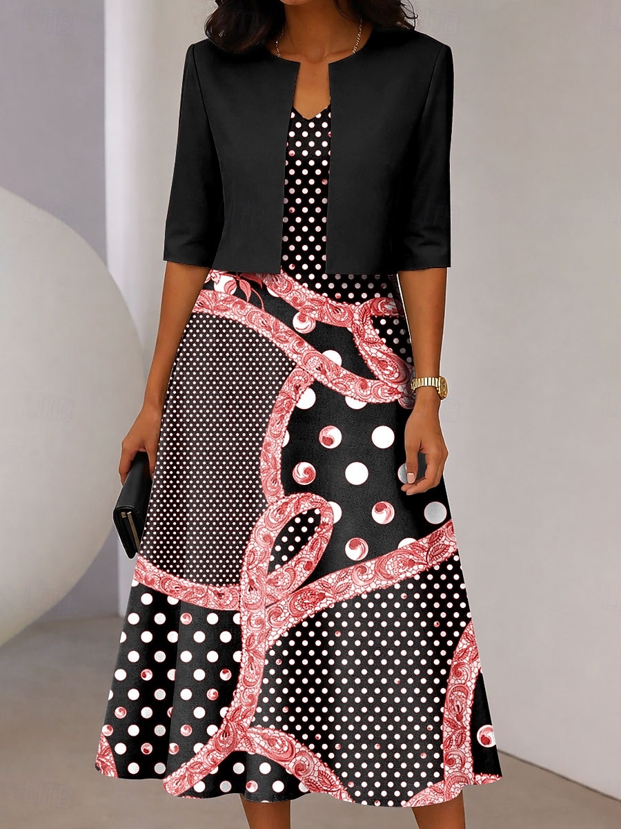 Pentru femei Set de rochii Rochie Midi Rochie A line Elegant Casual Grafic Geometric Imprimeu Rochii Midi Manșon Jumate În V Zilnic Albastru piscină Negru Roșu-aprins Vară Primăvară Fit regulat 2026 - $41.99 –P2