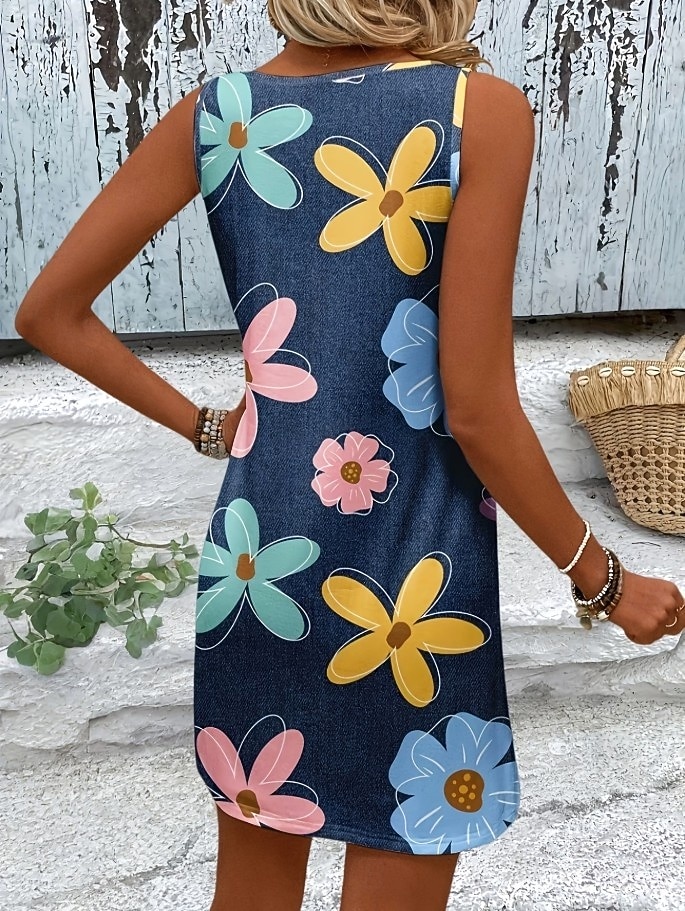 Mujer Mini vestido Vestido de verano Vestido de una línea Vacaciones Casual Boho Playa Fiesta Boda Delgado Floral Graphic Sin Mangas Escote en U Azul Piscina Celeste Claro Verano Primavera 2026 - $24.99 –P2