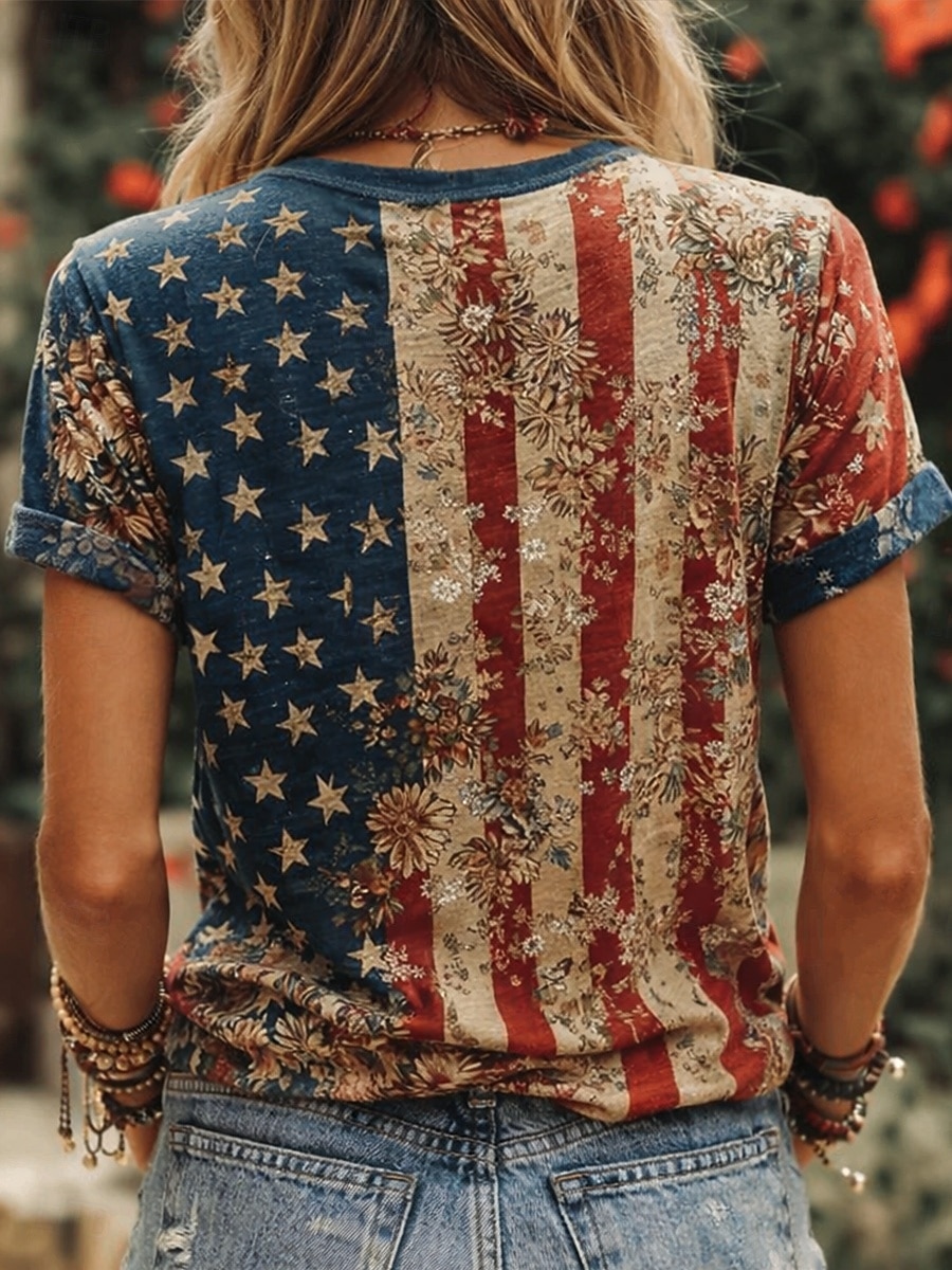 Ημέρα Αμερικανικής Ανεξαρτησίας Γυναικεία Μπλουζάκι Στάμπα Γραφική Γράμμα Αμερικάνικη σημαία Στυλάτο Κλασσικό Καθημερινό Κοντομάνικο Στρογγυλή Ψηλή Λαιμόκοψη Κανονικά μπλουζάκια Καθημερινά Ρουμπίνι 2026 - $7.99 –P4