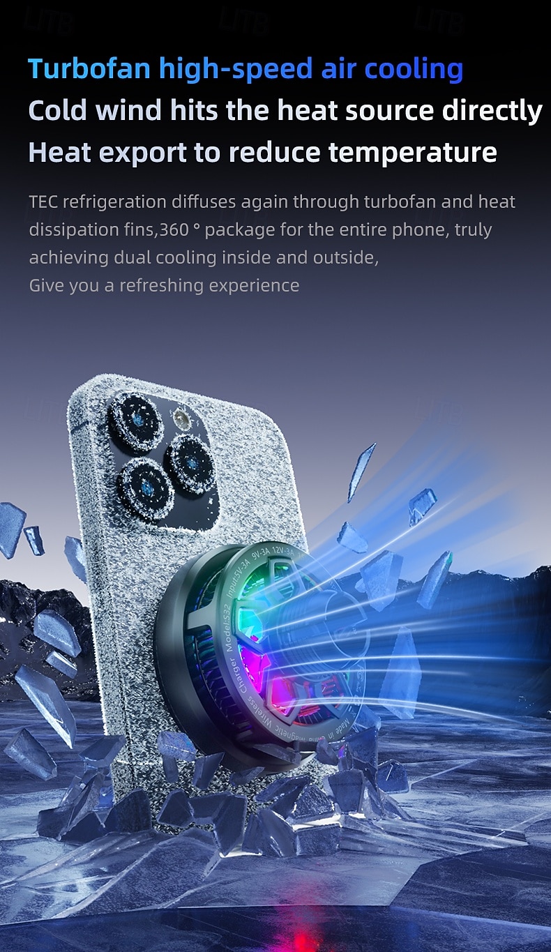 Caricabatterie wireless magnetico da 25 W e sistema di raffreddamento per telefono, radiatore di raffreddamento a semiconduttore TEC con luce RGB, ventola di raffreddamento a ricarica rapida compatibile con iPhone 17/16/15/14/13, MagSafe, Android del 2026 a $35.99 –P6