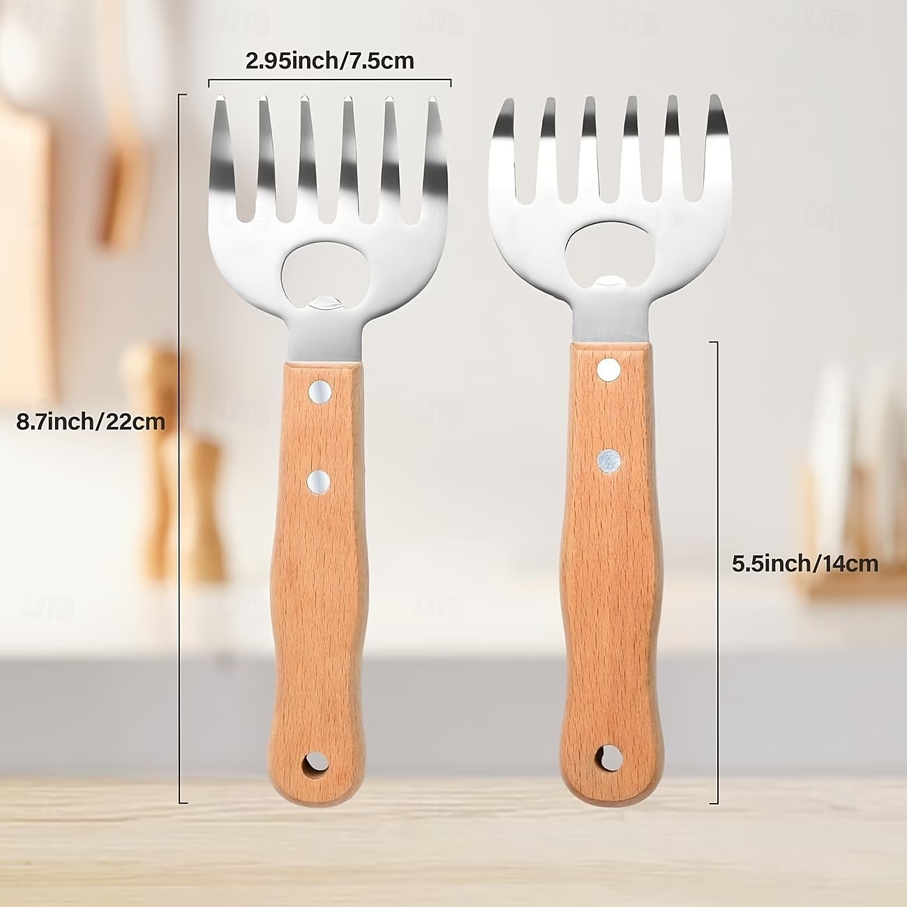 2 bucăți de tocat carne din oțel inoxidabil cu gheare de urs, instrument pentru grătar, mâner din lemn, divizor de carne, mixer alimentar, deschizător de sticle 2026 - $16.99 –P2