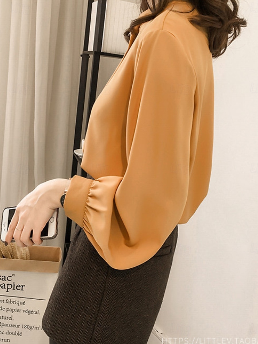 Mujer Camisa Blusa Tops de gasa Frunce Plano Activo Elegante Manga Larga Cuello Barco Tops regulares Diario Ropa de calle Festivos Amarillo Verde Trébol Albaricoque Verano Primavera 2026 - $13.99 –P8