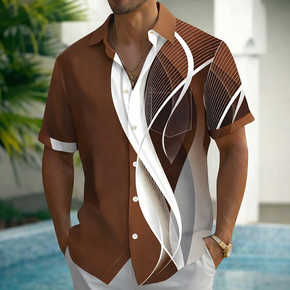Herren Farbverlauf Wellen Abstrakte Kunst Hemd Sommerhemd Knopfhemd Kurzarm Business-Casual Outdoor Urlaub Alltagskleidung Sommer Frühling Umlegekragen 3D-Druck Hemden mit Kragen Eine Tasche vorne 2026 - $25.99 –P2