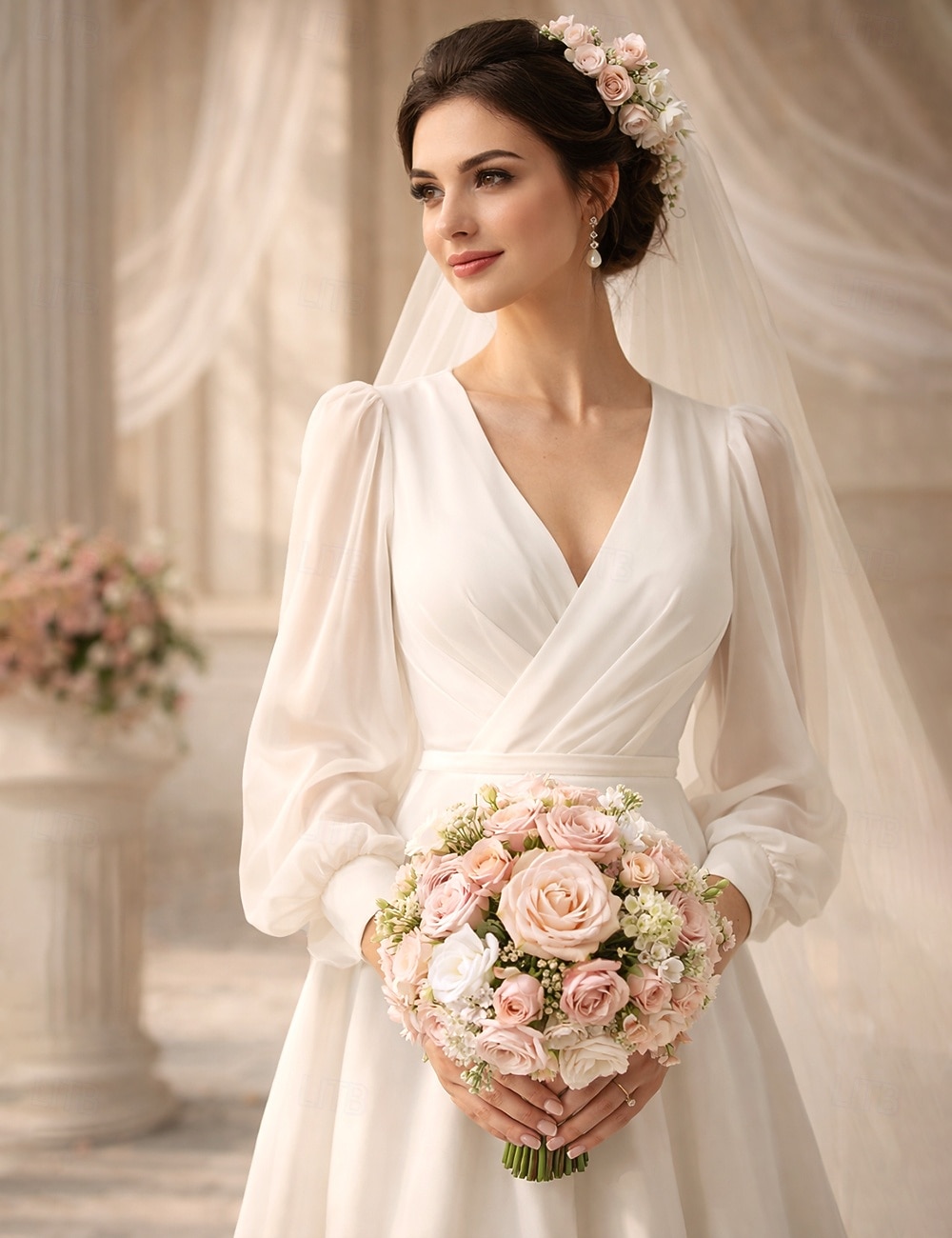 Linia -A Lungime Gleznă Rochița albă mică Rochii de petrecere Rochii de petrecere a burlacilor Rochie de mireasă Elegant Zilnic Mâneci stil Episcop Manșon Lung În V Absolvire Gril pe Kamado  Șifon cu 2026 - Kč2750 –P3