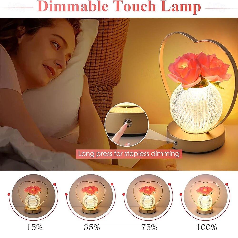 Rose Flower Lamp,Birthday Gifts for Women,Rechargeable Cordless LED Touch Lamps,3-Colour Infinitely Dimming Small Night Light,for Living Room,Dining Room,Bedroom Festival Home Decor 2026 - $64.99 –P3