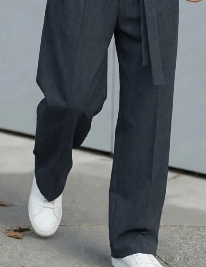 Herr Långbyxor Kostymbyxor Ficka Knappar Slät Komfort Andningsfunktion Fullängd Hem Utomhus Streetwear Semester Mode Marinblå Grå Oelastisk 2026 - $36.99 –P3