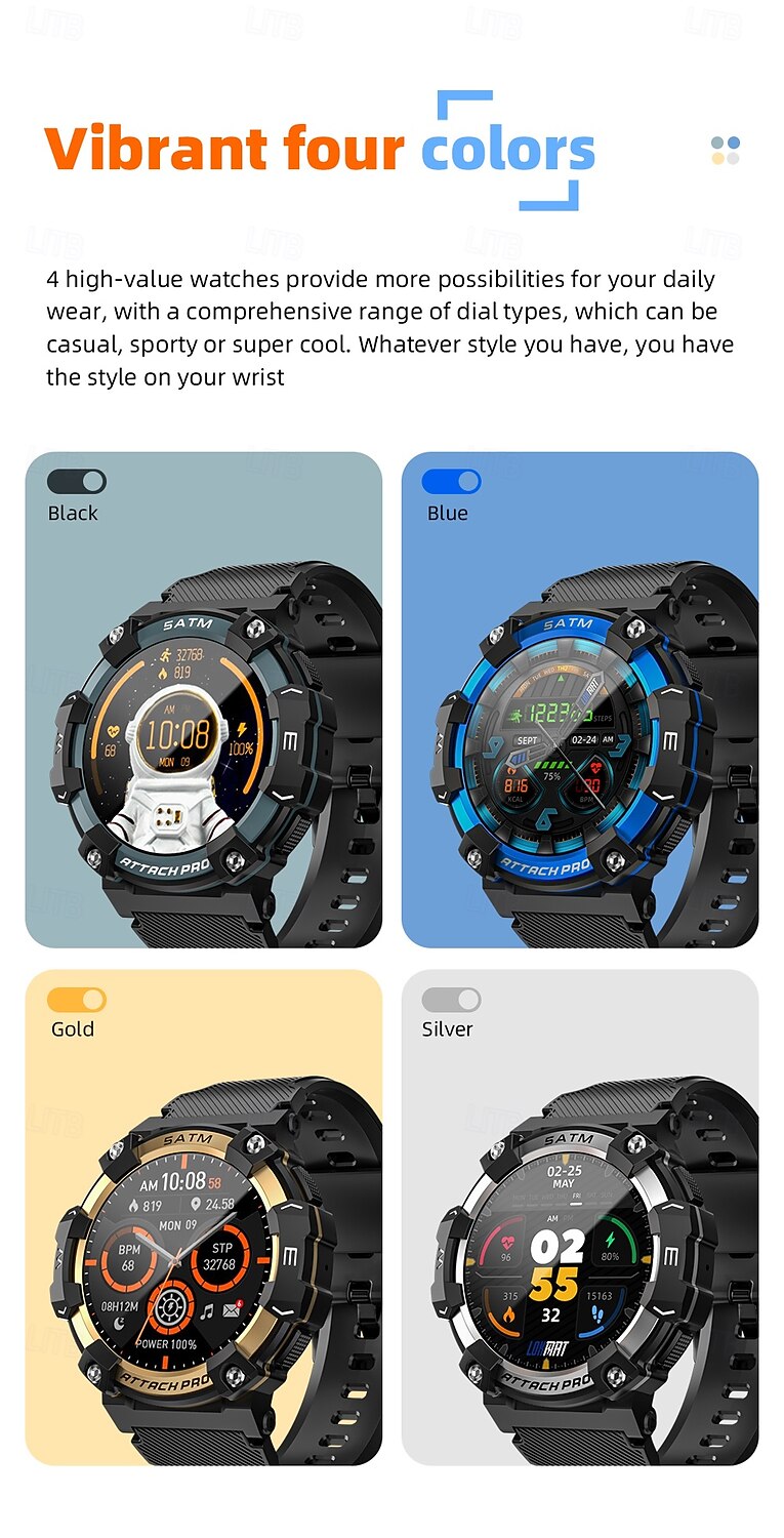 Relógio inteligente Lokmat Attack 2 Pro de 1,39 polegadas com Bluetooth, chamadas, pedômetro, lembrete de chamadas e rastreador de atividades. Compatível com Android e iOS. Unissex, com longa duração da bateria, chamadas em modo mãos-livres e à prova d'ág de 2026 por $52.99 –P5