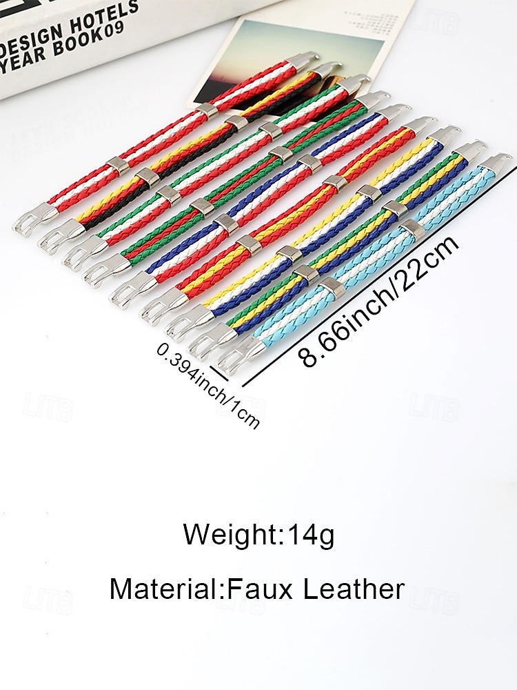 Gevlochten kunstleren herenarmband in meerdere kleuren, geïnspireerd op de vlag, perfect als fanarmband voor voetbalwedstrijden, om de teamgeest te tonen en als casual outfit voor wedstrijddagen. 2026 - $7.99 –P9