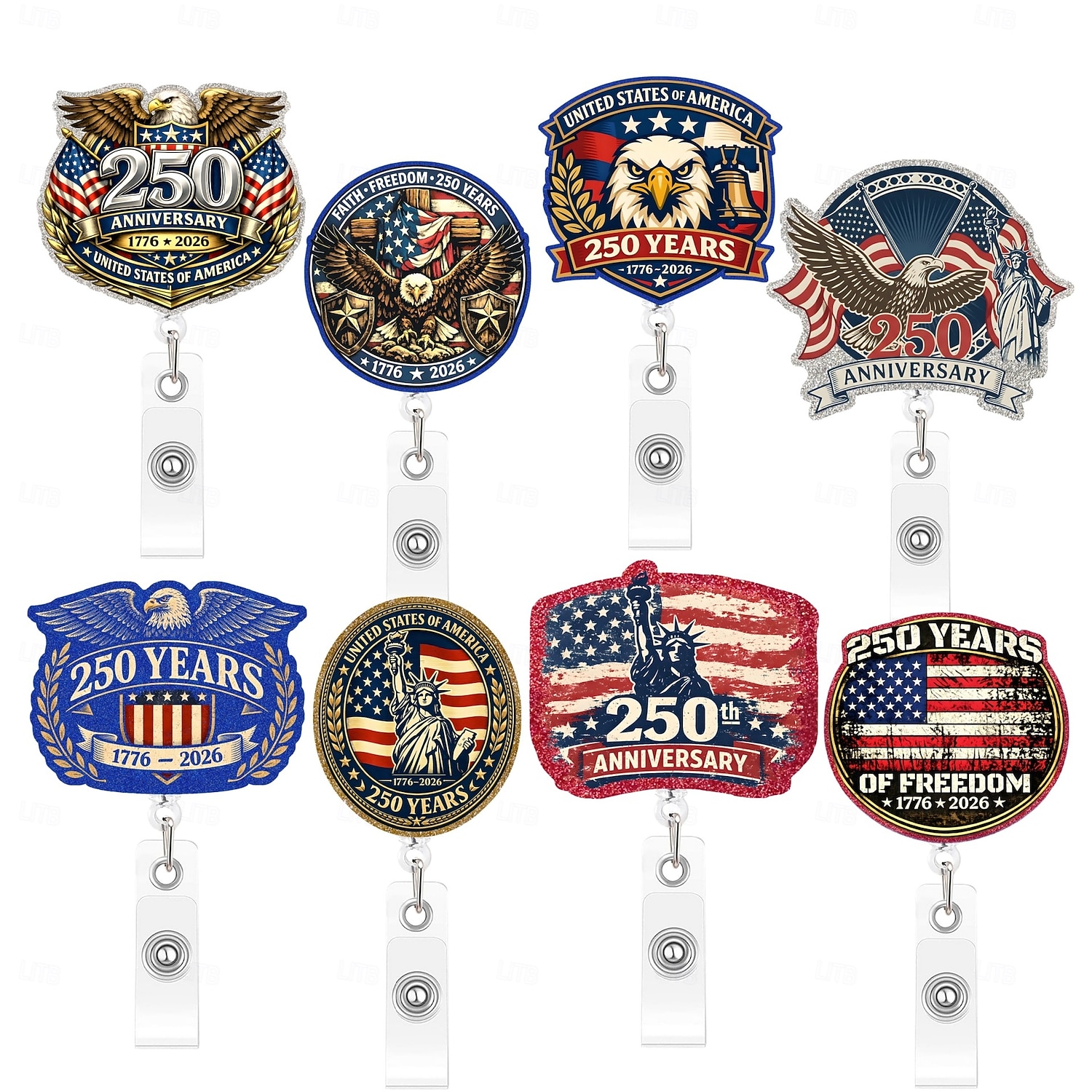 Porta badge retrattile per il 250° anniversario dell'America con clip a coccodrillo, porta badge identificativo per il 250° anniversario dell'indipendenza, accessori per il 4 luglio 1776-2026, regalo del 2026 a $9.99 –P1
