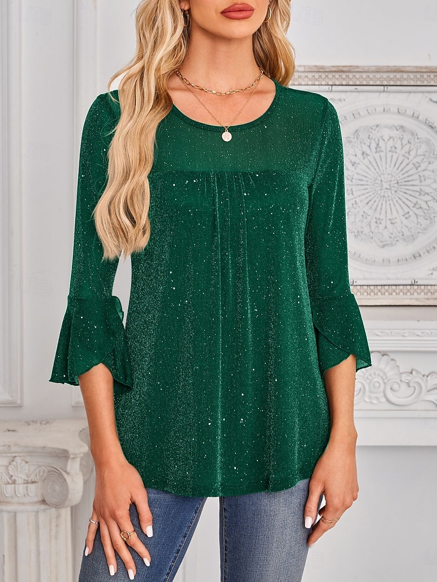 Dame Skjorte Bluse Netting عادي Stilfull Klassisk Moderne Langermet Crew-hals Vanlige topper Daglig Ferie Ut på byen Blå Svart Rød Grønn Sommer Vår 2026 - $28.99 –P13