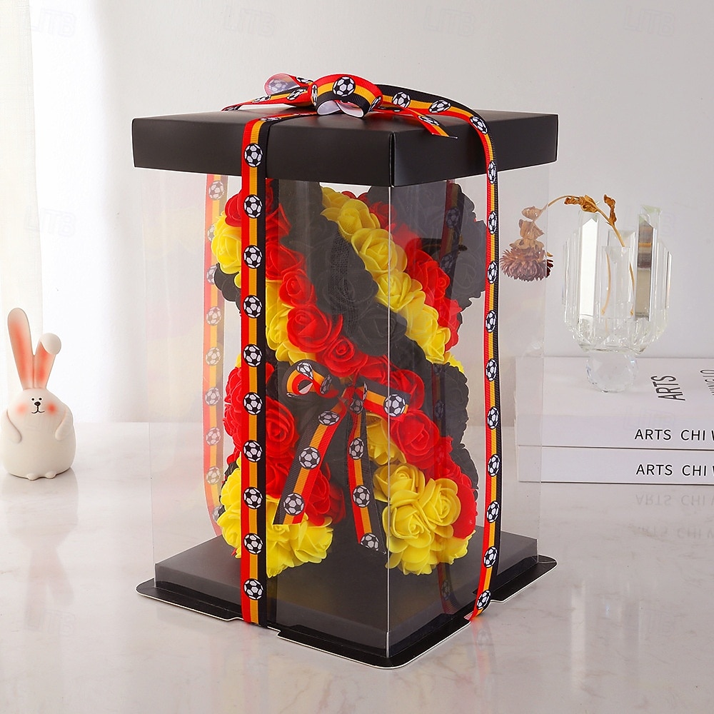25 cm großer Rosen-Teddybär für die Fußball-Weltmeisterschaft, künstliches Rosenblüten-Geschenk für Fußballfans, Hochzeit, Muttertag, Jahrestag, inklusive transparenter Geschenkbox 2026 - $21.99 –P10
