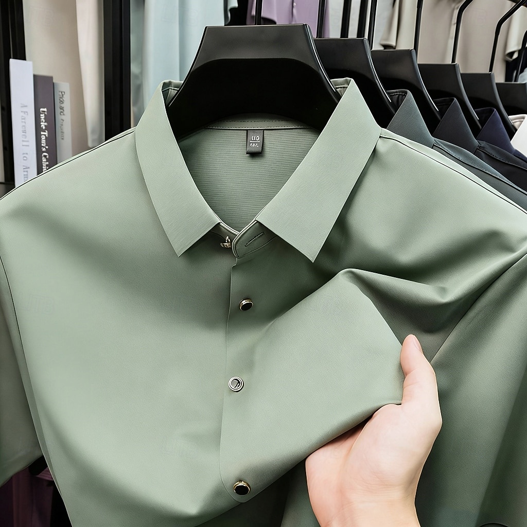Per uomo Camicia Camicia elegante Camicia non stiro Tinta unica All'aperto Lavoro Verde Manica Corta Collo ripiegato Estate Primavera Abbigliamento Bottoni del 2026 a $22.99 –P5