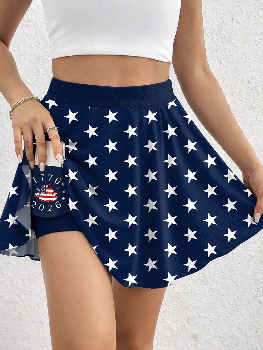 Women's Vacation Skirt Tennis Skirt Elegant Fashion Hawaiian Beach Wear Mini High Waist Skirts Graphic Galaxy Star Print Print Stretchy Daily Beach Blue Amethyst Green Summer 2026 - $21.99 –P1