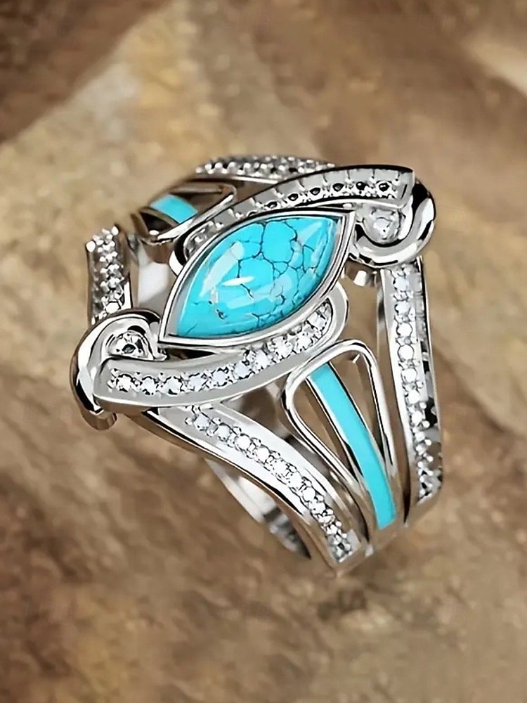 Bohemisk turkos ring för kvinnor – legering, flera storlekar, perfekt för vardagskläder och strandsemesterstil 2026 - $9.99 –P6