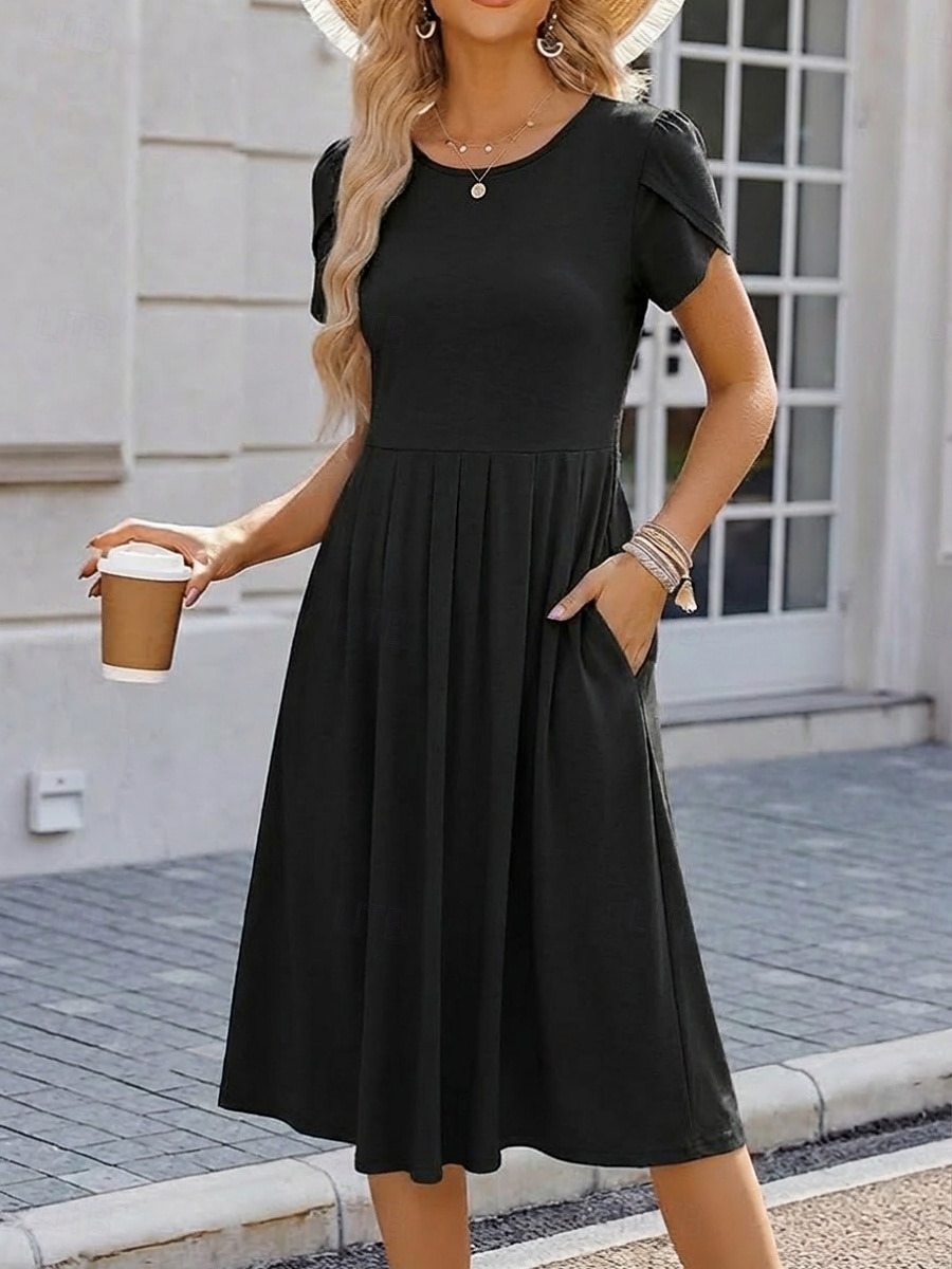 Pentru femei Rochii Midi Rochie casual Rochie A line Elegant Modă Modern În aer liber Vacanță Ieșire Fit regulat Simplu Manșon scurt În V Negru Vișiniu Mov Trifoi Vară Primăvară 2026 - $21.99 –P6