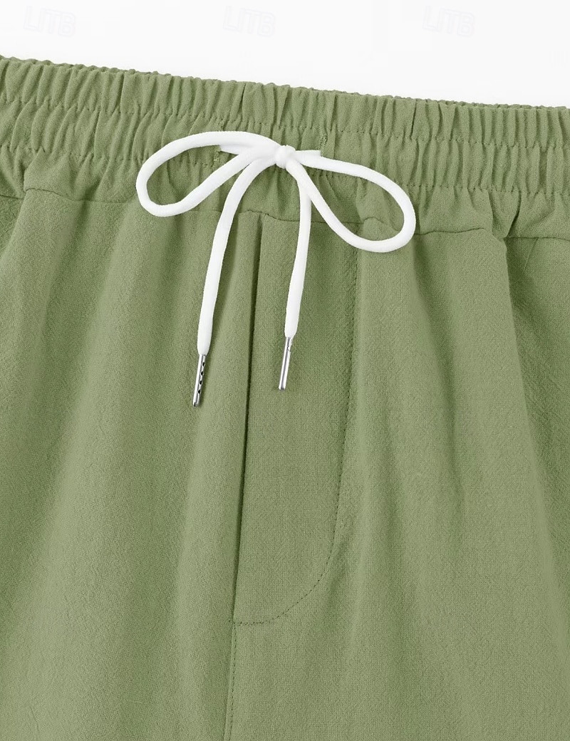 Men's Linen Pants Trousers Summer Pants Beach Pants Drawstring Elastic Waist Solid Color Comfort Breathable Full Length Daily Outdoor Beach Vacation Fashion Black White Inelastic 2026 - $22.99 –P3