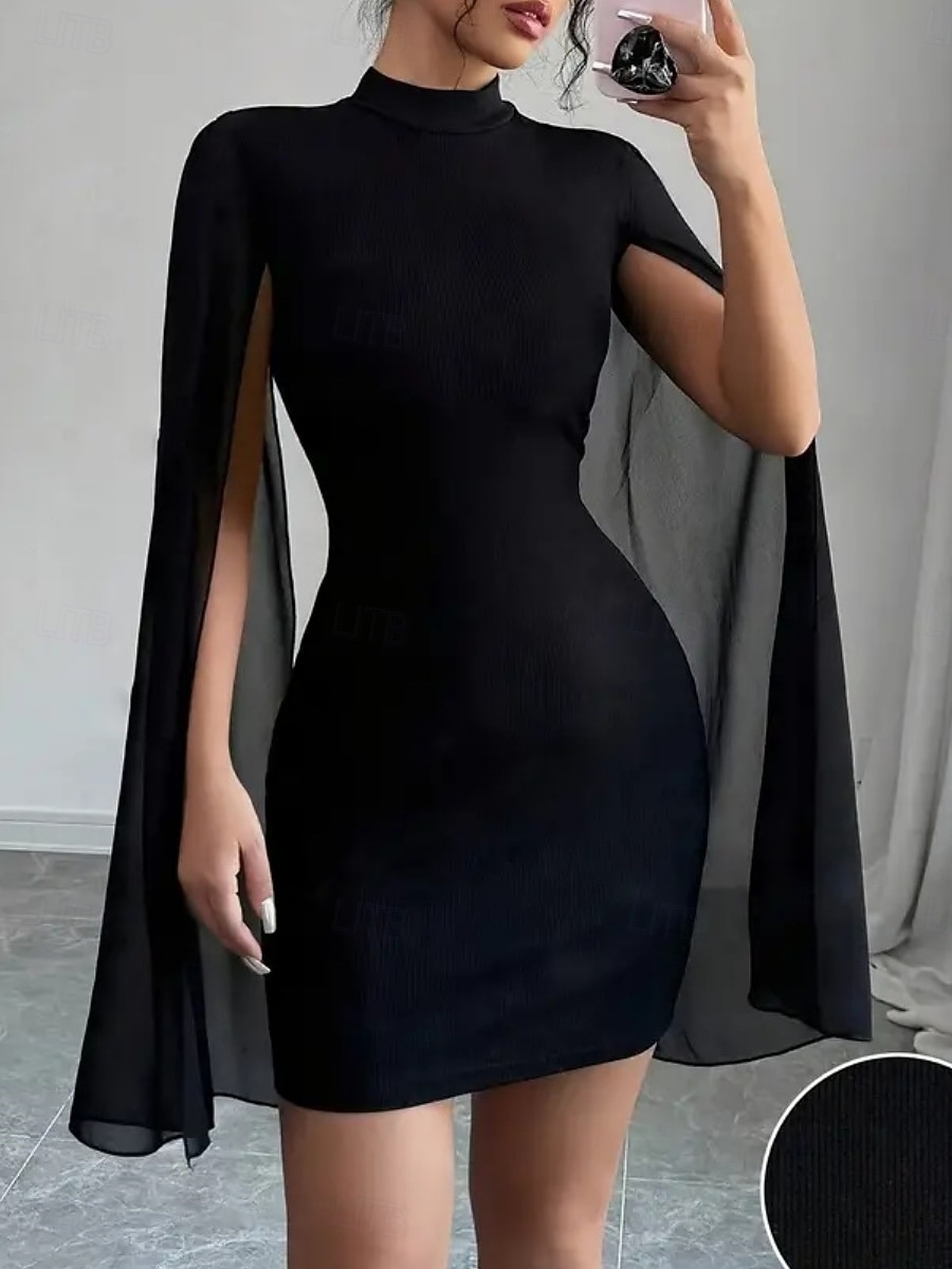 Mulheres Minivestido Vestido preto Vestido casual Elegante Moda Moderno Ao ar livre Férias Para Noite Delgado Tecido Manga Longa Gola Alta Azul Preto Vermelho Verão Primavera de 2026 por $22.99 –P1