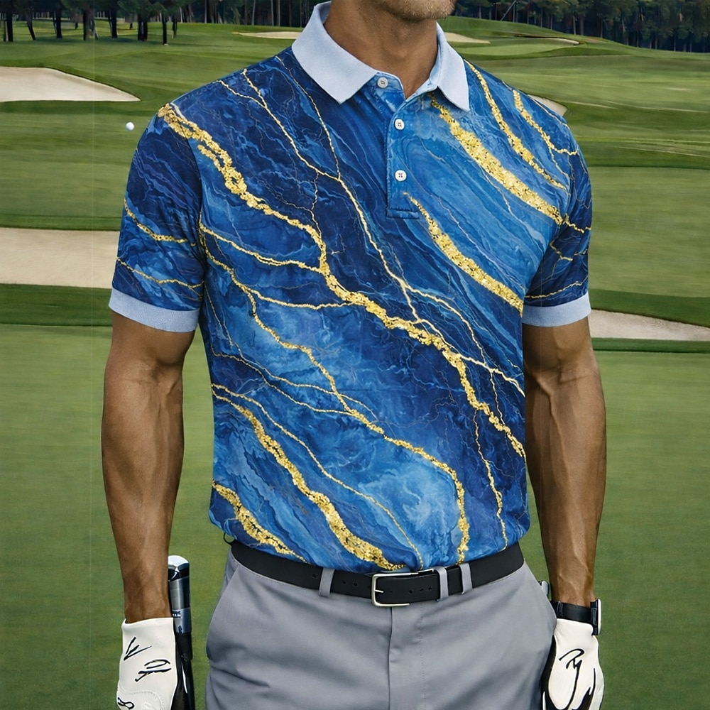 Per uomo Marmo Golf Polo Sportivi Manica Corta Magliette polo Camicie con Colletto Casual Athleisure Bottoni Estate Primavera Blu Nero Viola del 2026 a $22.99 –P4
