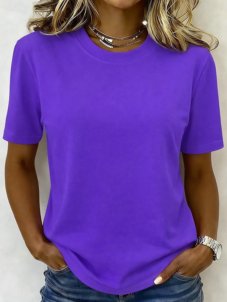 Kvinners 100% bomull T-skjorte topp ensfarget mote stilig grunnleggende kortermet rundhals regular topper daglig utgang helg blå svart hvit gul lysegrønn sommer vår 2026 - $19.99 –P16