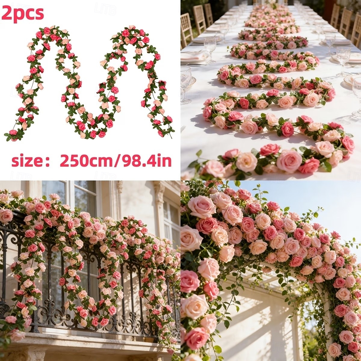 Guirnalda de rosas artificiales dobles de primavera de 196,8 pulgadas (2 piezas), extralarga, de 196,8 pulgadas (50 cm). Ideal para arcos florales y arreglos para el Día de San Valentín, bodas, 2026 - $15.99 –P2