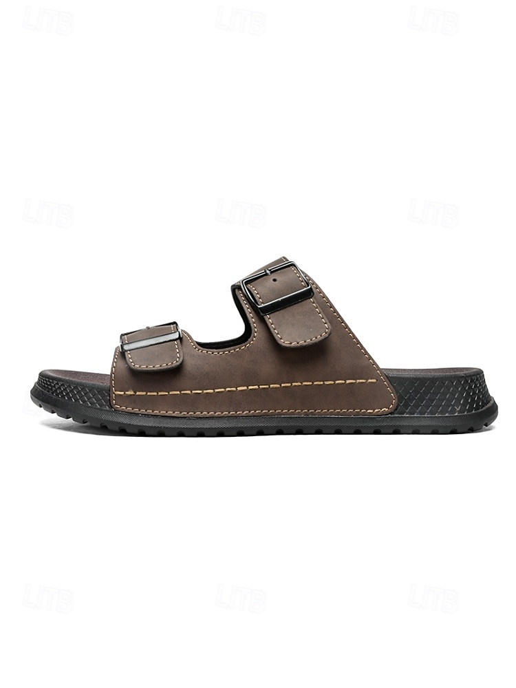 Sandalias de cuero de doble tira para hombre, duraderas y cómodas, calzado elegante para isla y crucero para vacaciones, resort y uso informal. 2026 - $29.99 –P4