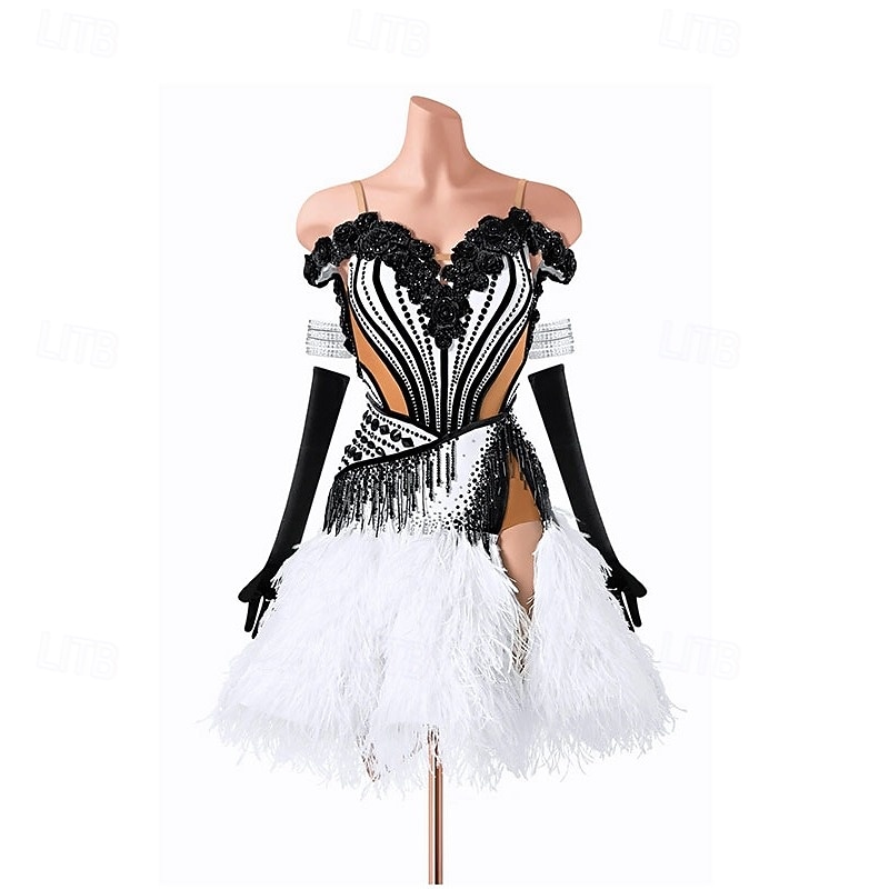 Latin Dance Dress Pleats Splicing Women's Party Training Performance Long Sleeve Spandex Nylon 2026 - $791.49 –P1