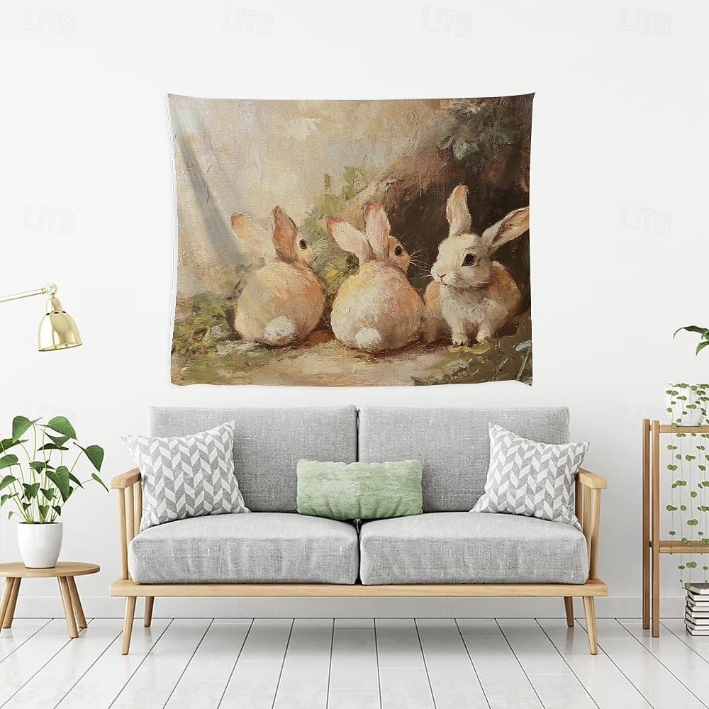 Easter Cute Bunnies Playing Violin Spring Garden Colorful Eggs Basket Flowers Oil Painting Style Wall Tapestry Wall Hanging Living Room Kids Bedroom Home Decor Party Backdrop 2026 - $20.99 –P6
