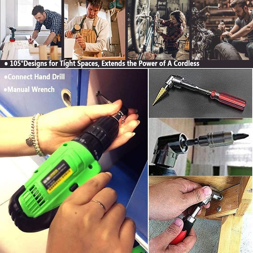 2026年 フレキシブルドリルビット延長セットには、105°直角ドリル、曲げ可能なドリル延長、1/4 3/8 1/2インチユニバーサルソケットアダプターセット3個、ドリルビットホルダー3個、ドライバービットキットが含まれています。  コレクション – $21.99 –P7