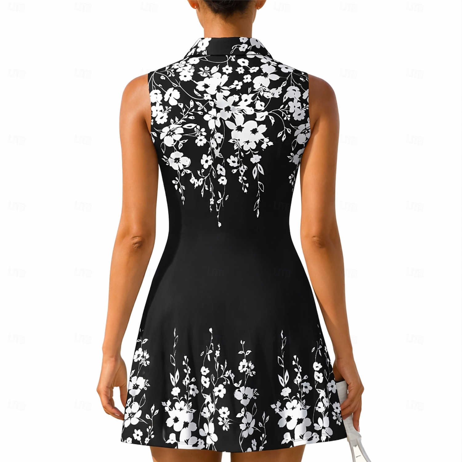Women's Plants Floral Tennis Dress Sports Dress Sleeveless Floral Print Breathable Volleyball Tennis Golf Polo Collar Zip Collar Dress Black with White Pink Navy Blue Tennis Clothing 2026 - $27.99 –P2