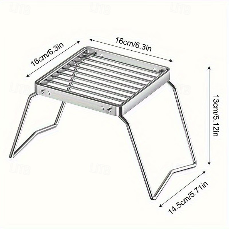 Opvouwbare roestvrijstalen vuurkorfstandaard voor buiten, beschermt voedsel tegen direct contact, geschikt voor kamperen, barbecueën, koken en verwarmen. Een essentieel accessoire voor buitenkoken. 2026 - $15.99 –P10