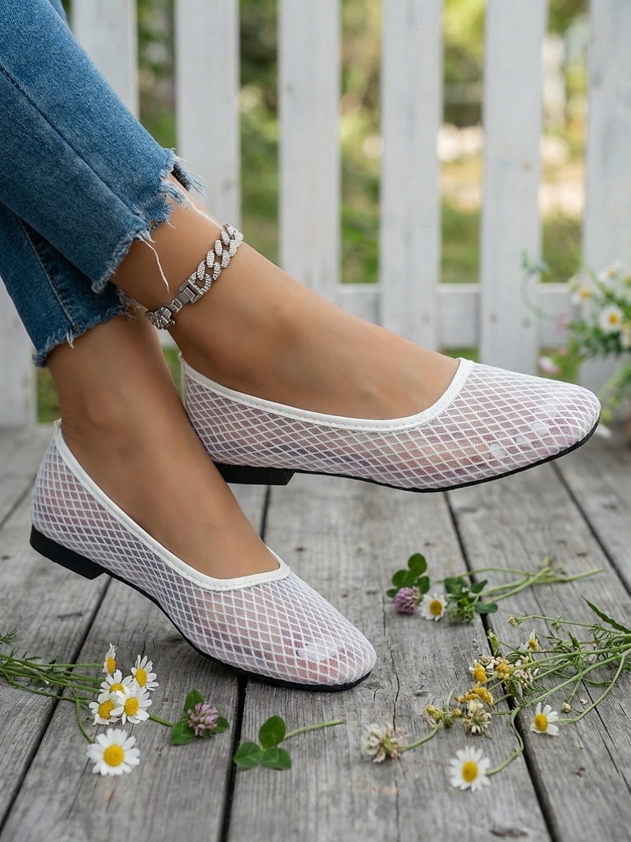 ballerine da donna in rete traspirante bianca, scarpe casual leggere e slip-on per i viaggi, estate &comfort quotidiano del 2026 a $19.99 –P5
