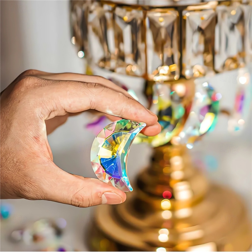 2026年 1/6個 50mm レインボームーンクリスタルサンキャッチャープリズムペンダント 家庭、オフィス、庭の装飾用工芸品 レインボーメーカー ウィンドウペンダント  コレクション – $9.99 –P5