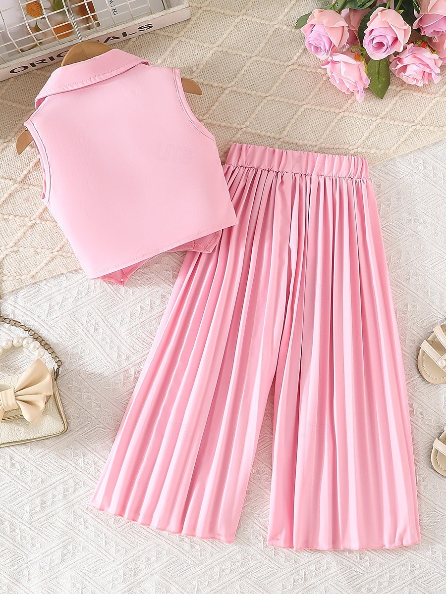 2 Pezzi Bambini Ragazze Tinta unica Arricciato Camicia & Pantaloni Impostato Senza Maniche Moda Casuale Dai 4 anni in su Estate Rosa scuro Bianco Rosa del 2026 a $27.99 –P12