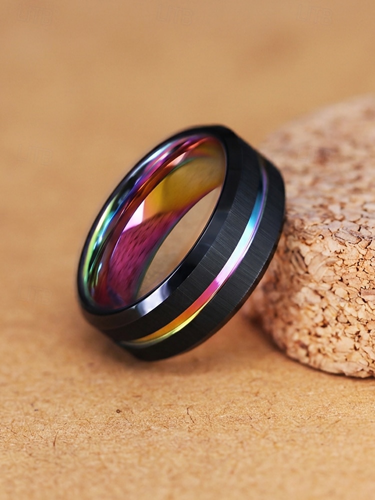 anello multicolore in acciaio inossidabile da uomo: disponibile in diverse misure, design elegante, perfetto per matrimoni, feste e abbigliamento casual per le vacanze del 2026 a $9.99 –P9