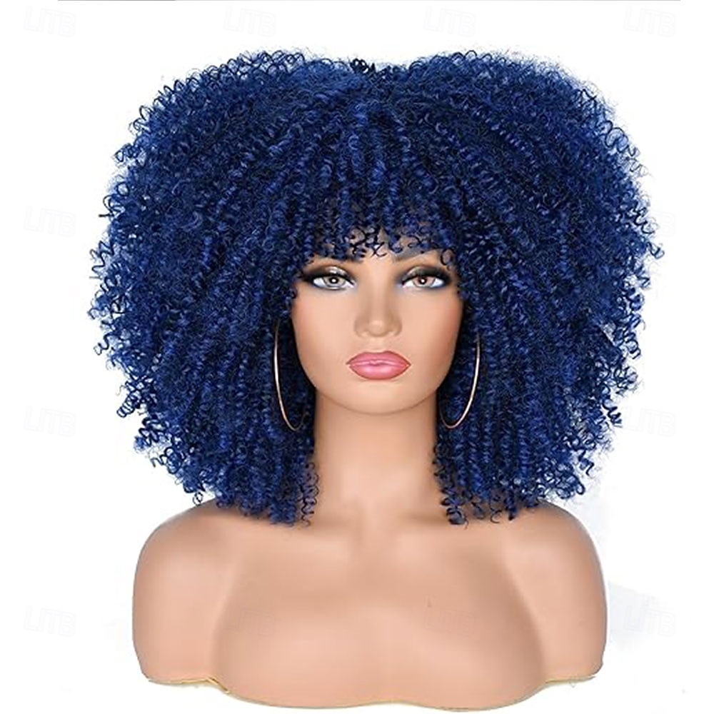 Кудрявые афро-парики для чернокожих женщин, афро-парик с челкой, без клея, пышный и объемный, как бомба, подходит для повседневной носки и работы, черный цвет 2026 - $30.99 –P11