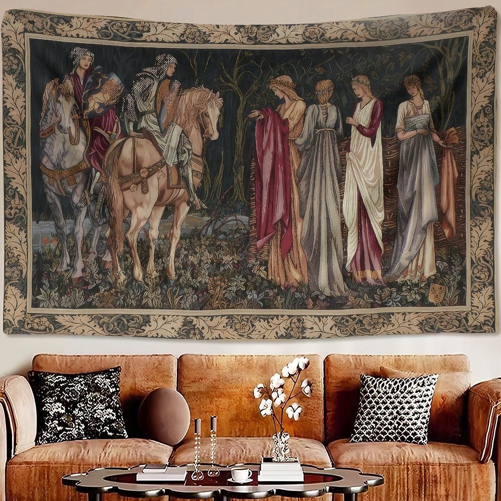 Tapisserie murale médiévale représentant le roi Arthur, un chevalier, avec le texte d'Arthur, une croix celtique et un écu royal. Tissu vintage à suspendre, idéal pour une bibliothèque, un garage de 2026 ? $42.99 –P5