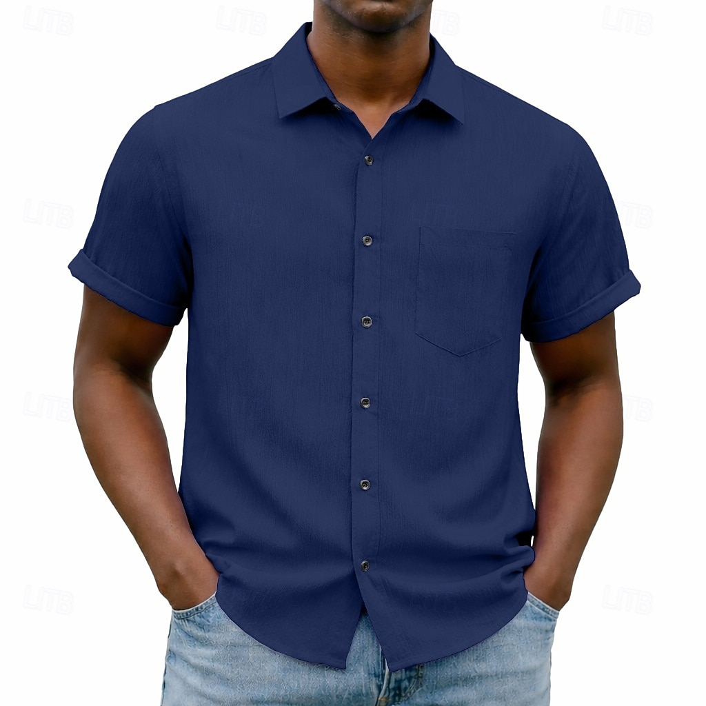 Men's Shirt Casual Shirt Button Up Shirt Blue Black White Burgundy Navy Blue Short Sleeve Plain Shirt Collar Casual Daily Front Pocket Clothing Apparel Elegant Fashion Casual 2026 - $25.99 –P10