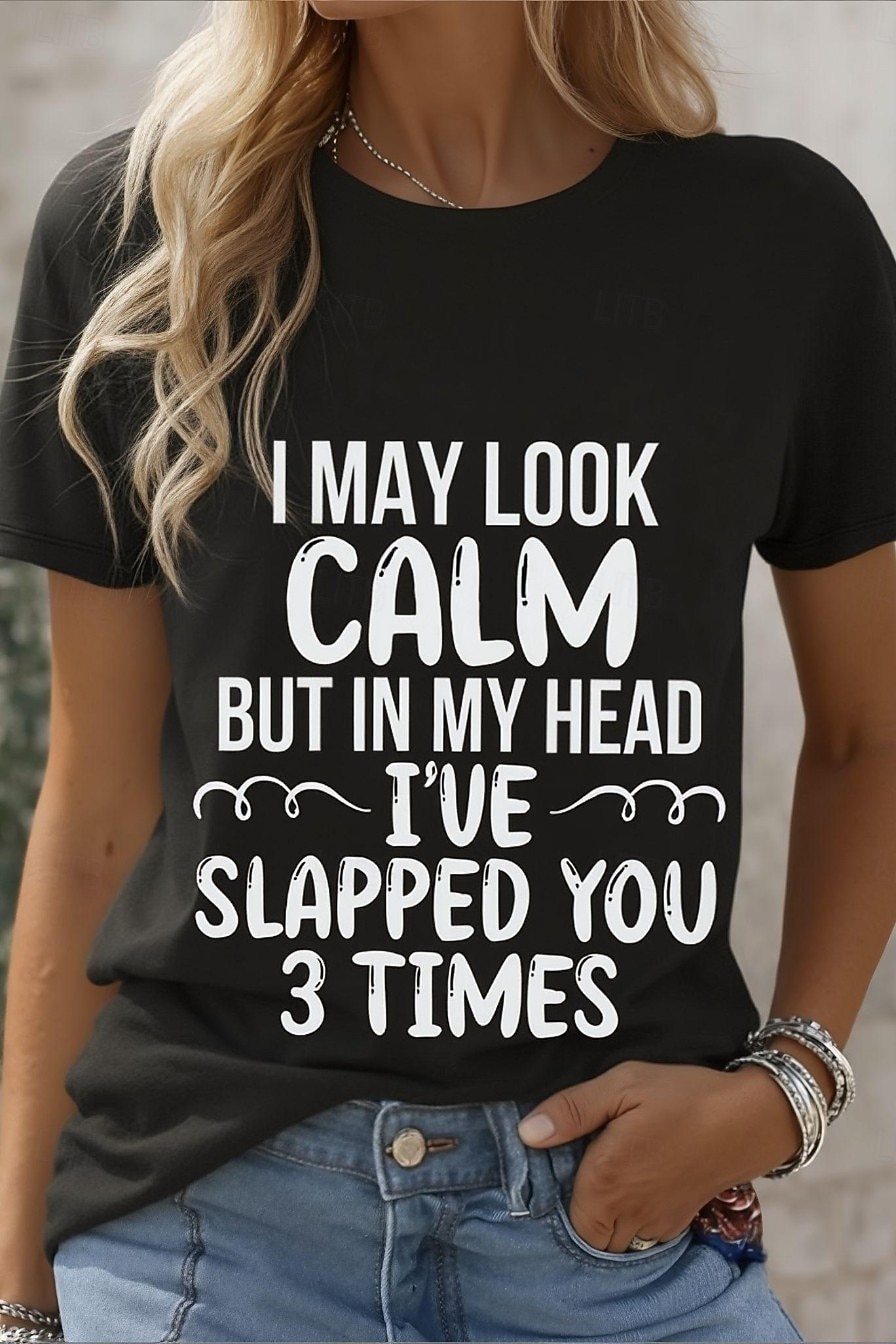 Women's T Shirt Funny Humor Quotes Print Graphic Letter Stylish Classic Casual Short Sleeve Crew Neck Round Neck Regular Tops Daily Weekend Black and White Black / Red Black Summer Spring Fall Winter 2026 - $21.99 –P1