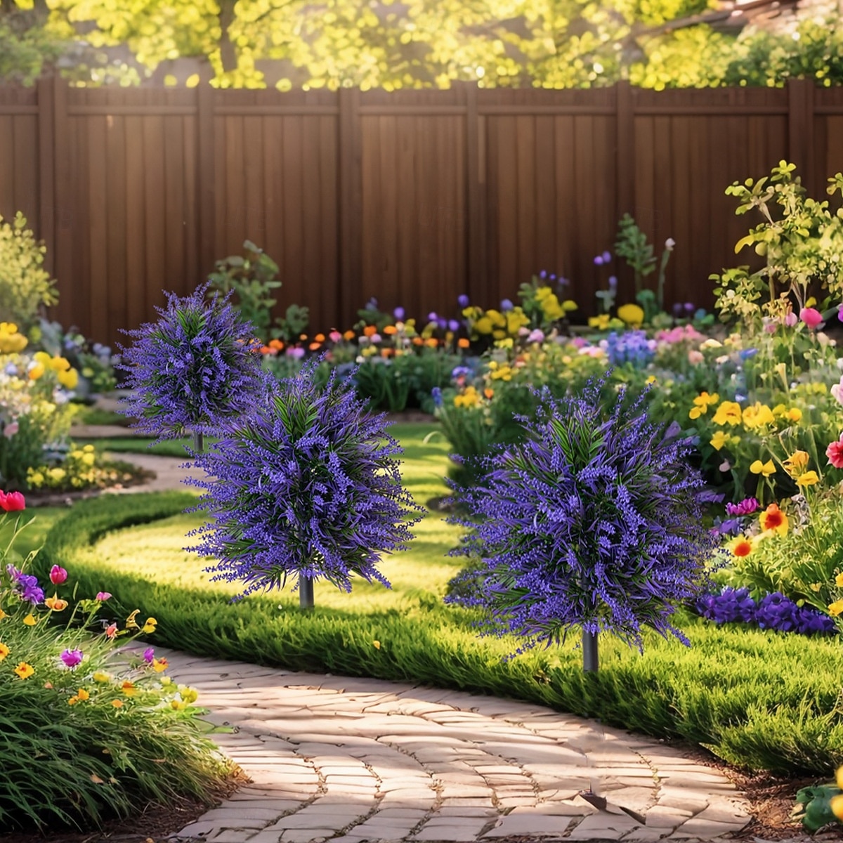 Estaca de flores artificiales de 20 pulgadas para decoración de exteriores, color lavanda púrpura, estacas de jardín para el patio. &Césped, plástico resistente que no se decolora, decoración para 2026 - $30.99 –P3