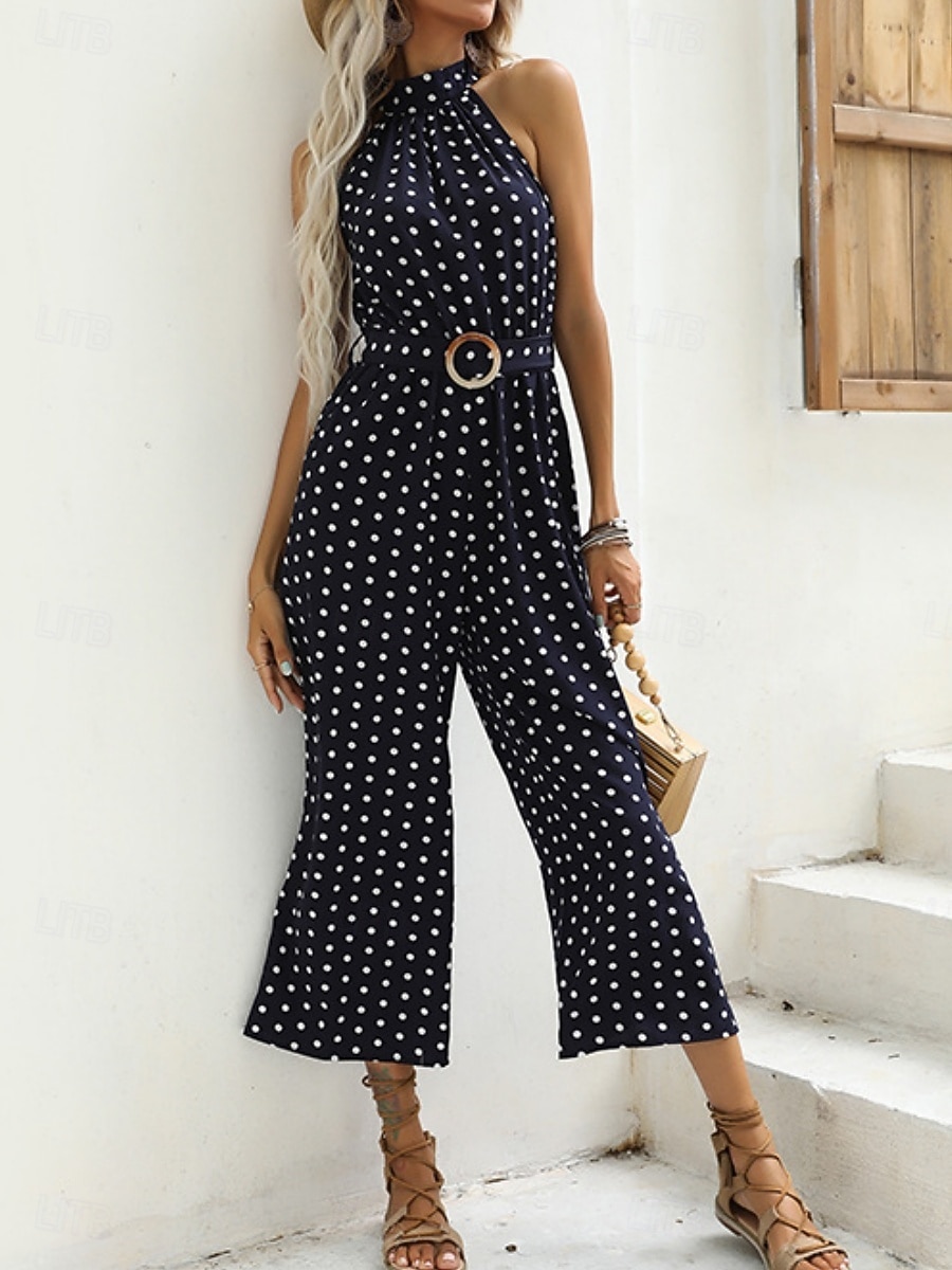 Mujer Normal Mono Activo A Lunares Sin Mangas Perneras anchas Cuello halter Bolsillo Estampado Diario Vacaciones Holgado Negro Vino Azul Marino Verano 2026 - $42.99 –P3