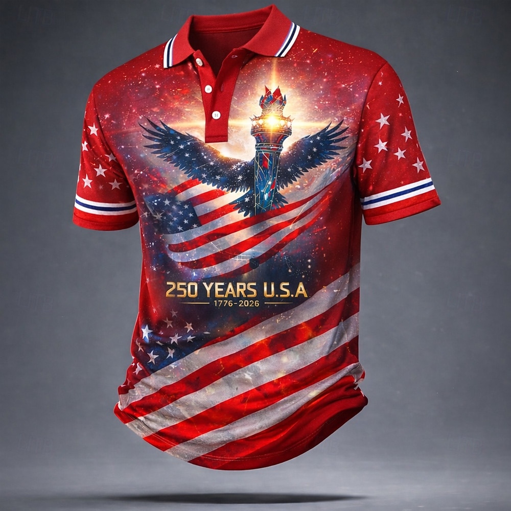 4 de julio de 2026, 250 aniversario Hombre Bandera estadounidense Camisetas polo Manga Corta Camisas de polo Diseño Casual Ropa Deportiva Ropa Cotidiana Atuendo para festival Impresión 3D Botones 2026 - $21.99 –P4