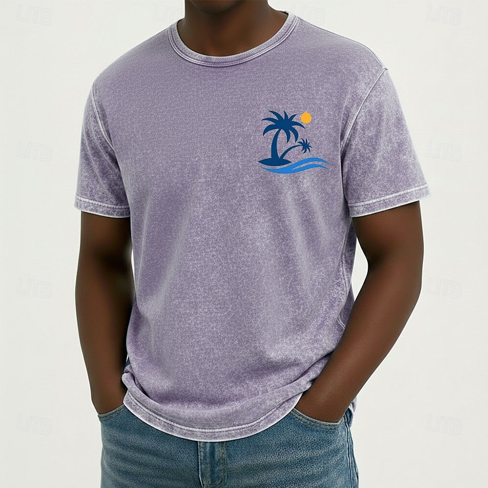 Bărbați Hawaii Palmier de nuca de cocos Tricou Tei de spălare minerală Manșon scurt Tricou Spălare acidă Stil Nautic Cămașă Vacanță Vintage Retro Casual Plajă Călătorie Albastru piscină Mov Gri Var 2026 - $21.99 –P3